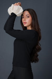 Contrast Trumpet Sleeve Top in Black
