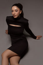 Load image into Gallery viewer, Cut Out Padded Shoulder Mini Dress in Black