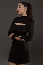 Load image into Gallery viewer, Cut Out Padded Shoulder Mini Dress in Black