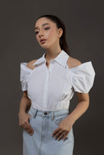 Load image into Gallery viewer, Cold Shoulder Collared Shirt in White
