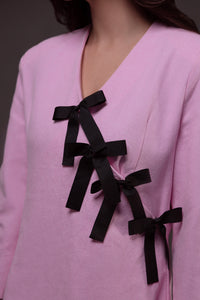 Bow-Embellished Shoulder Padded Shift Dress