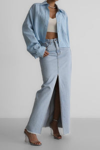 Denim Maxi Skirt in Light Wash