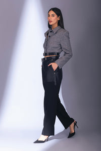 Belted Hem Cropped Jacket in Grey