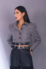 Load image into Gallery viewer, Belted Hem Cropped Jacket in Grey