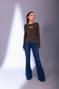 Front Open Cut-Out Top in Chocolate Brown