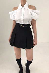 Cold Shoulder Collared Shirt in White