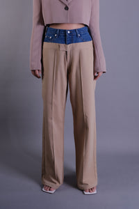 Hybrid Contrast Pants in Beige