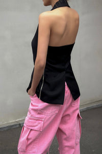Halter Blouse with Zip Detail in Black