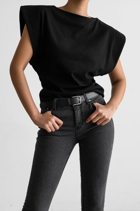 Structured Sleeves Top in Black