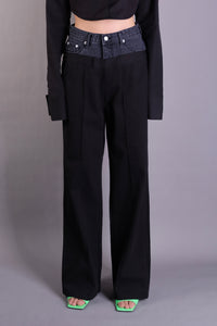 Hybrid Contrast Pants in Black