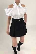Load image into Gallery viewer, Cold Shoulder Collared Shirt in White