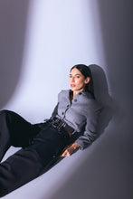 Load image into Gallery viewer, Belted Hem Cropped Jacket in Grey