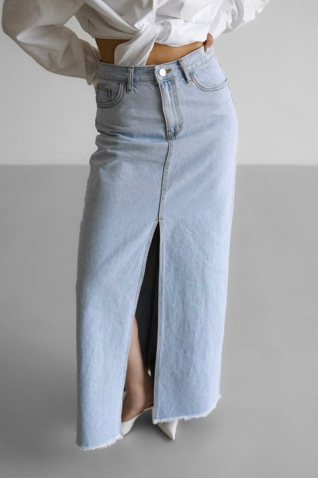 Denim Maxi Skirt in Light Wash