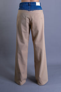 Hybrid Contrast Pants in Beige