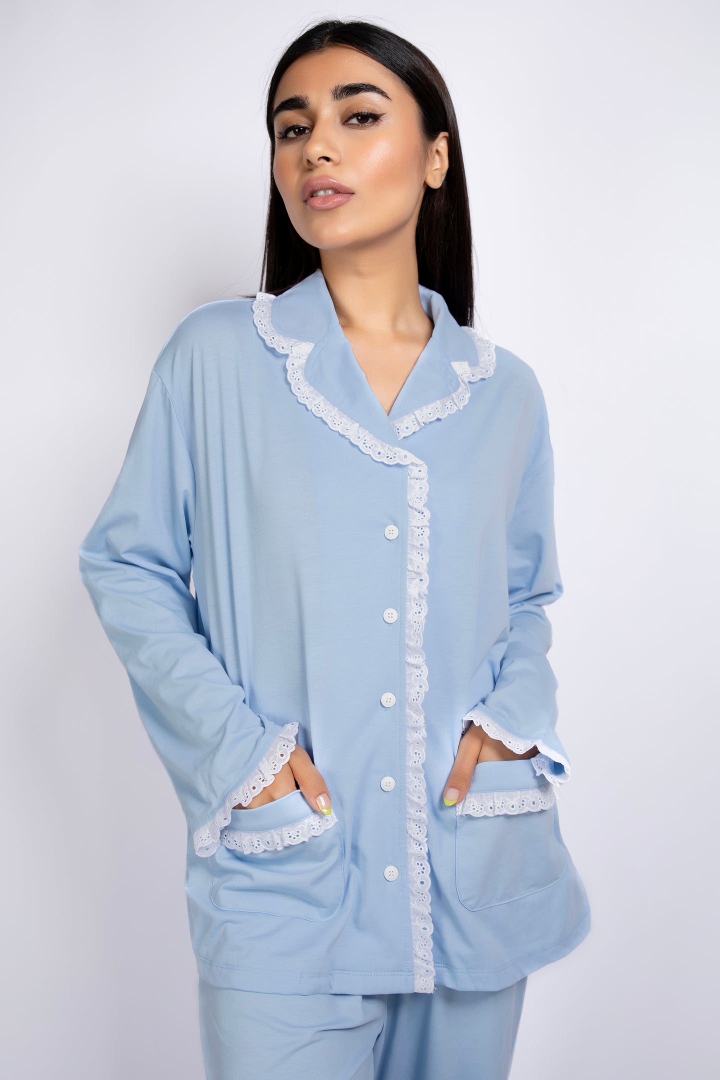 Lace Trim Sleepwear Set in Baby Blue