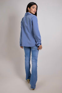 Notched Satin Collar Shirt in Steel Blue