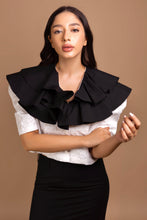 Load image into Gallery viewer, Ruffled Collar Jacquard Blouse in White