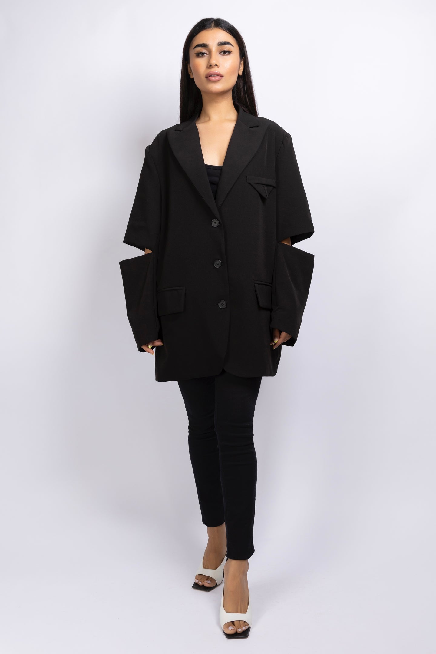 Oversized Elbow Cut-Out Blazer in Black