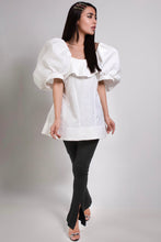 Load image into Gallery viewer, Floral Embossed Dramatic Sleeves Blouse in White