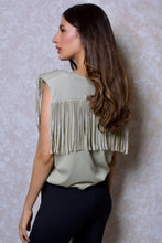Load image into Gallery viewer, Fringed Shoulder Pad Muscle Tee in Green Khaki