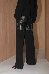 Bi-Fabric Leather Trousers in Black