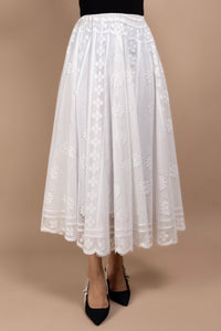 Lace Midi Skirt with Scallop Hem in Ivory