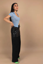 Load image into Gallery viewer, Collared Round Neck Top with Front Split in Dusty Blue