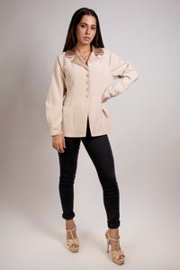 Notched Satin Collar Shirt in Sand