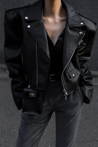 Cropped Biker Jacket with Epaulettes