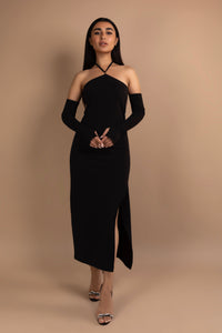 Halter Neck Midi and Gloves Set in Black