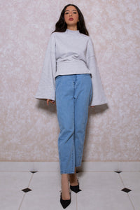 Cinched Waist Lounge Sweatshirt in Cloud Grey