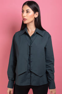 Vest Overlay Shirt in Forest Green