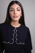 Load image into Gallery viewer, Belted Scallop Pearl Collar Midi in Black