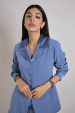 Load image into Gallery viewer, Notched Satin Collar Shirt in Steel Blue