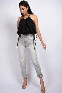 Bubble Hem Top in Black