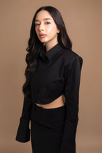 Load image into Gallery viewer, Premium Cropped Detachable Shoulder Pad Shirt in Black (PRE-ORDER)
