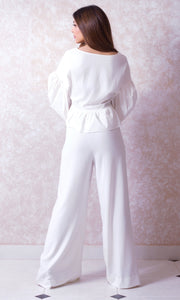 Puffy Sleeve Blouse with Peplum Hem