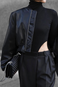 Turtleneck Ribbed Bodysuit in Black