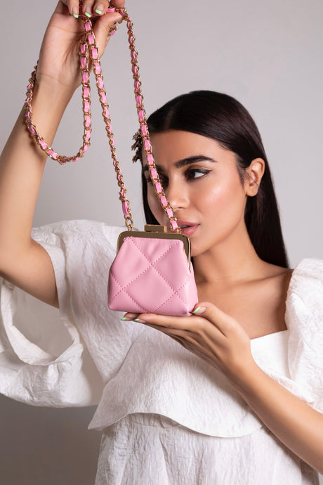 Pure Leather Chatelaine Mini Bag in Bubblegum Pink