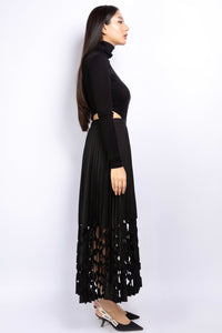 Punched Midi Skirt in Black