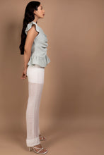 Load image into Gallery viewer, Ruched Top with Ruffled Hem in Sky Blue