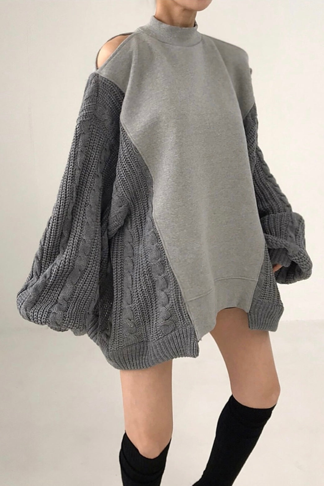Mixed Knit with Shoulder Cut Outs