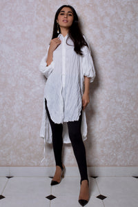 Oversized Tunic with Balloon Sleeves in White