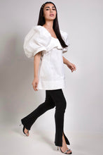 Load image into Gallery viewer, Floral Embossed Dramatic Sleeves Blouse in White
