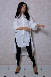 Oversized Tunic with Balloon Sleeves in White