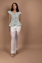 Load image into Gallery viewer, Ruched Top with Ruffled Hem in Sky Blue