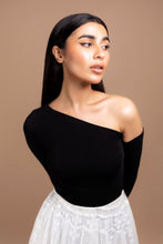Load image into Gallery viewer, Asymmetric Shoulder Top in Black