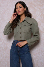 Load image into Gallery viewer, Puff Sleeves Cropped Jacket in Khaki