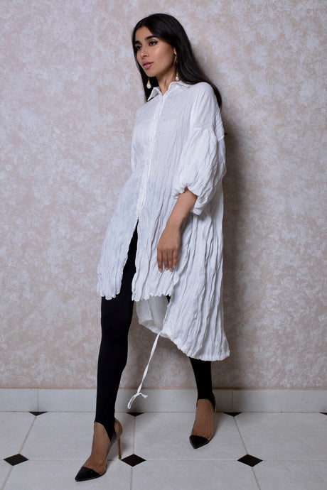 Oversized Tunic with Balloon Sleeves in White