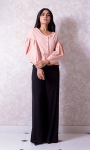 Puffy Sleeve Blouse with Peplum Hem